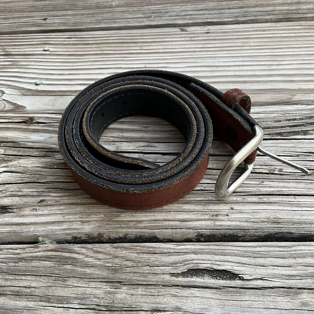 Duluth Trading Co Brown Bison Leather Belt with Silver Buckle